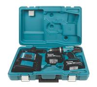 Makita Trapano avvitatore a batteria 18 V, 2 batterie, caricabatterie e kit accessori, 70 pz.