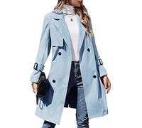 Makkrom Trench doppiopetto da donna cappotto classico con risvolto capispalla sottile con fibbia per cintura, Blu, Medium