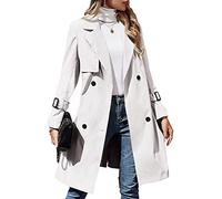 Makkrom Trench doppiopetto da donna cappotto classico con risvolto capispalla sottile con fibbia per cintura, bianco, Medium