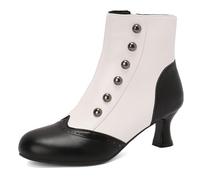 Makmeoyw Victorian Stivali per donne Vintage Slip On Rivet Ankle-High Stivaletti Punta Rotonda Costume Goth Stivaletti White Halloween Witch Stuff Cuban Heel Granny Stivali 70S Polacchine Size 9