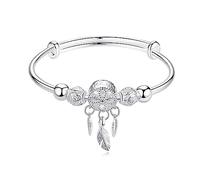 MAKOBLESSMOMO Acchiappasogni Argentato, Nappa, Piuma, Braccialetto Regolabile - Gioielli per Festa della Mamma, Compleanno, Natale - Regalo per Donne, Mamma
