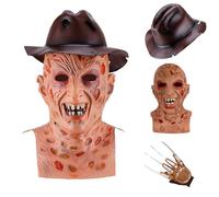 Makoike 3 maschere di Freddy Krueger con guanti, cappello horror, da incubo, maschera zombie, carnevale, Halloween, costume in lattice (3 pezzi) B)