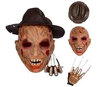 Makoike 3 maschere di Freddy Krueger con guanti, cappello horror, da incubo, maschera zombie, carnevale, Halloween, costume in lattice (3 pezzi)