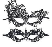 Makoto Nobu 2 Pezzi Maschera Pizzo Nera, Maschera nera farfalla effetto pizzo, Maschera Carnevale Viso in Pizzo Maschere di Travestimento per Halloween, Cosplay, Feste, Gotico Unisex