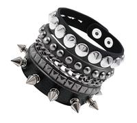 Makoto Nobu 3 Pezzi accessori punk, bracciale con borchie gotico, PU Bracciale Borchie Punk Regolabile Anni '80 Bracciale Punk Rock Per Halloween Cosplayer Uomo Donna