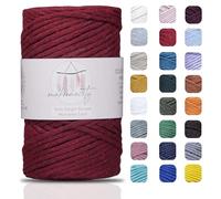 Makromecity - 1 matassa di filato singolo per macramè, 3 mm x 91,4 m, filo di cotone naturale per macramè e creazioni artigianali da appendere alla parete, cotone riciclato (rosso violaceo)