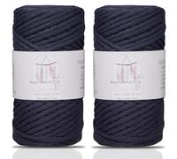 Makromecity - 2 matasse di corda per macramè a filato singolo, 3 mm x 91,4 m, filo ritorto per macramè da 2 mm, per piume macramè, filato di cotone riciclato (blu indaco)