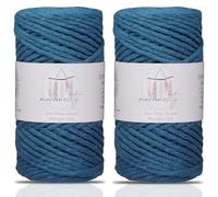Makromecity - 2 matasse di filato singolo per macramè, 3 mm x 91,4 m, filo di cotone naturale per macramè e creazioni artigianali da appendere alla parete, cotone riciclato (blu navy)