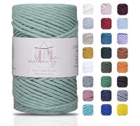 Makromecity, Cordoncino macramè a filo singolo, 3 mm x 100 m, 3 mm, in cotone crespo, verde, per macramè, arte e artigianato, da appendere alla parete, filo di cotone riciclato (verde crêpe, 1