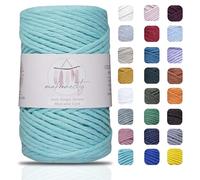 Makromecity, Cordoncino macramè a filo singolo, 3 mm x 90 m, 3 mm, in cotone riciclato, per macramè, arte e artigianato, da appendere alla parete, filo di cotone riciclato fai da te (menta, 1 matassa)