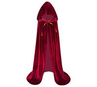 Makroyl Mantello in velluto con cappuccio, perfetto per Halloween, Natale, recite scolastiche, mago, elfo, fata, cosplay e costumi in maschera (rosso vino, S)