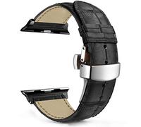 MaKTech Cinturino in Pelle con Motivo di Coccodrillo con Chiusura a Farfalla per Apple Watch Serie 11/10/9/8/7,Ultra 3/2/1,SE 3/2/1 [2025] (46mm/45mm/44/49mm,Nero)