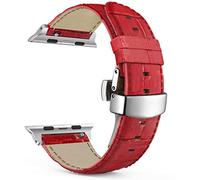 MaKTech Cinturino in Pelle con Motivo di Coccodrillo con Chiusura a Farfalla per Apple Watch Serie 11/10/9/8/7,Ultra 3/2/1,SE 3/2/1 [2025] (46mm/45mm/44/49mm,Rosso)