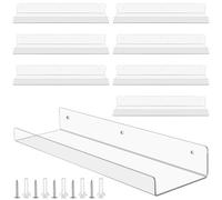 MAKTSAM Set di 8 mensole galleggianti invisibili, 38 cm, montaggio a parete, in acrilico trasparente, per casa, cucina, bagno, soggiorno