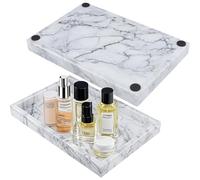 MAKTSAM Vassoi da portata in marmo da 30 x 20 x 3 cm, con piedini antiscivolo, vassoio decorativo rettangolare, vassoio da portata in marmo grigio per cucina, bagno, cassettiera, ristorante