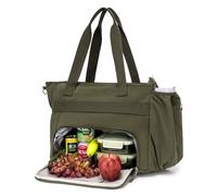 Makukke Borsa da Lavoro da Donna con Scomparto Termico per il Pranzo, 12 Scomparti, Ampia Shopper in Velluto a Coste, Tasca per Laptop da 15,6 Pollici (Verde)