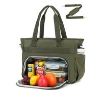 Makukke Borsa da Lavoro da Donna con Scomparto Termico per il Pranzo, 12 Scomparti, Ampia Shopper in Velluto a Coste, Tasca per Laptop da 15,6 Pollici (Verde)