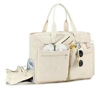 Makukke Borsa Da Spiaggia XXL, Beach Bag Grande con Scomparto, Weekender da Donna Pieghevole e Ultraleggera con Cerniera per Viaggi Vacanze Palestra (Beige-Velluto a Coste)
