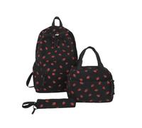 Makukke Kawaii - Zaino scolastico per ragazze, adorabile velluto a coste fragola, 3 in 1, con portapranzo e astuccio, Beige, Large, Carino