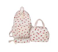 Makukke Kawaii - Zaino scolastico per ragazze, adorabile velluto a coste fragola, 3 in 1, con portapranzo e astuccio, nero, Large, Carino