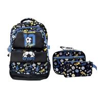 Makukke Set di zaini per la scuola per adolescenti, ragazzi, borsa per la scuola con contenitore per il pranzo e astuccio, regali alla moda per scuola media e terreno, Zaino scuola di calcio set-01