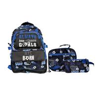 Makukke Set di zaini per la scuola per adolescenti, ragazzi, borsa per la scuola con contenitore per il pranzo e astuccio, regali alla moda per scuola media e terreno, Zaino scuola di calcio set-02