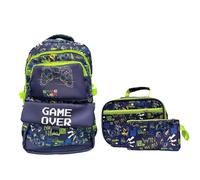 Makukke Set di zaini per la scuola per bambini, per ragazzi, con borsa per il pranzo e astuccio per studenti elementari di mezza età, Gamer zaino a tema set-02, 15.6inch, Gioco