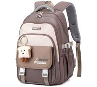 Makukke Zaino per la scuola, per adolescenti, per la scuola, per ragazze, 5° grado, 30 l, impermeabile, per la scuola, per bambini, con grazioso ciondolo, cachi, L, Zaino daypack