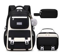 Makukke Zaino per la scuola, per ragazze e adolescenti, set di zaini per la scuola, per ragazzi e ragazze, impermeabile, 30 l, Nero, Rucksack