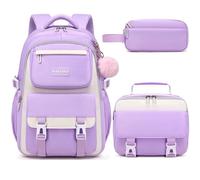 Makukke Zaino per la scuola, per ragazze e adolescenti, set di zaini per la scuola, per ragazzi e ragazze, impermeabile, 30 l, Lilla, Zaino per la scu