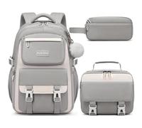 Makukke Zaino per la scuola, per ragazze e adolescenti, set di zaini per la scuola, per ragazzi e ragazze, impermeabile, 30 l, grigio., Scuola