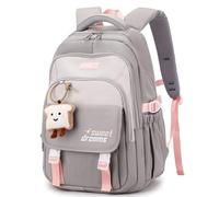 Makukke Zaino per la scuola per ragazze, grazioso zaino per bambini e adolescenti, 30 l, impermeabile, casual, con ciondolo carino, grigio, L, Zaino daypack
