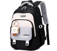 Makukke Zaino per la scuola per ragazze, grazioso zaino per bambini e adolescenti, 30 l, impermeabile, casual, con ciondolo carino, Nero , L, Zaino daypack