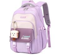 Makukke Zaino per la scuola per ragazze, grazioso zaino per bambini e adolescenti, 30 l, impermeabile, casual, con ciondolo carino, Viola, 34 cm x 24 cm x 47 cm, Zaino daypack