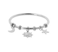 Makupenda Bracciale Donna Rigido con Charms Luna Sole e Stella in Acciaio Inossidabile, Design Minimal Elegante, Waterproof e Ipoallergenico, Idea Regalo con Confezione Inclusa