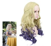 Mal Descendants 2Parrucca anime cosplay viola sfumata oro chiaro ricci lunghi + cappuccio parrucca gratuito