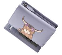 Mala Leather Bella Highland Cow Matinee - Portafoglio pieghevole in morbida pelle con protezione RFID, 12 scomparti per schede, finestra per documenti, scomparto per banconote e portamonete con