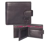 Mala Leather Braemar Tab - Portafoglio con tasca portamonete e protezione RFID, in vera pelle, con 8 scomparti per carte di credito, finestra d'identità, confezione regalo, colore nero o blu navy, 10