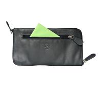 Mala Leather Custodia per occhiali con doppia cerniera, per 2 paia di occhiali, in vera pelle morbida, con panno di pulizia e tasca frontale con cerniera, 19 × 10 × 2 cm, Vision Care, Marina Militare