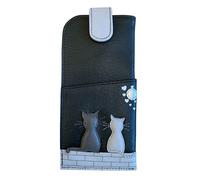 Mala Leather - Custodia per occhiali da donna, in morbida pelle, con linguetta larga, Nero , Etichettalia unica