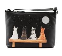 Mala Leather Midnight Cats - Borsa a tracolla da donna in pelle con | Tracolla regolabile, tasche con zip, 28 x 19 x 6 cm, borsa a tracolla