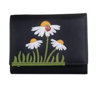 Mala Leather Peony Ladybird & Daisy Tri Fold Purse - Portafoglio da donna in vera pelle con RFID - Applicazione floreale, slot per carte, finestra ID e tasca portamonete con cerniera - 11 x 8,5 x 3 cm
