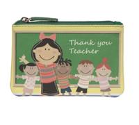Mala Leather Pinky Teacher - Portamonete da donna in vera pelle con stampa e applicazioni, regalo compatto per insegnanti, regalo di ringraziamento di Natale, 12 × 8 cm