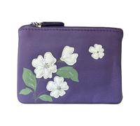 Mala Leather - Portamonete e biglietti con fiori floreali, collezione Sakura, Viola, 12 x 8 cm, Portamonete