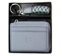 Mala Leather Set regalo da donna - Portamonete in vera pelle con 4 scomparti per carte di credito e portachiavi abbinato in confezione regalo - elegante regalo per lei - nero, blu, grigio, rosa o