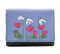 Mala Leather Snowdrop Floral RFID Piccolo Portafoglio Trifold Blu Navy con Fiori Rosa, 11 x 8 x 3 cm, multicolore, 11 x 8 Centimeters, floreale