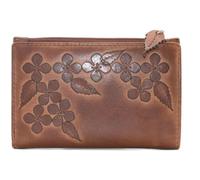 Mala Leather Wild Bloom Classic Floral Tan Leather Compact Purse RFID Protection - Vera Pelle - 5 slot per schede, finestra per documenti, banconote e portamonete - 11 x 8,5 x 3 cm, Marrone chiaro, 11