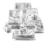 MALACASA 30/60 pz marmo grigio porcellana stoviglie Set di stoviglie con 6 pezzi Dessert/zuppa/piatto cena/tazza/piattino, servizio per 12