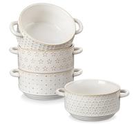 MALACASA Ciotole da Zuppa 590ml, Set di 4 Casseruole in Porcellana con Coperchio e Manico, Ideali per Lasagne Monoporzione, Soufflé, Zuppe, Adatte a Forno, Microonde e Lavastoviglie, Serie LYDIA