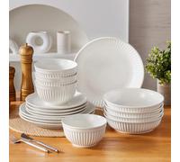 MALACASA LEILA 12/16/24/32 Set di piatti in ceramica Set di stoviglie in porcellana bianca con 4/6 pezzi Piatto piano/Dessert/Tazza di cereali/Zuppa